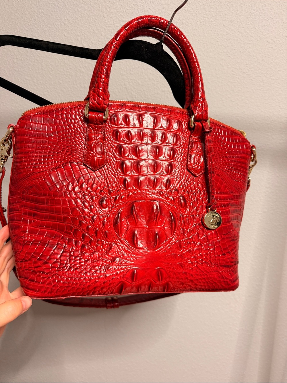 Brahmin Red Croc-Embossed Satchel